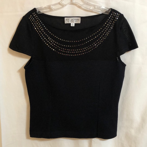 St. John Tops - St John Evening black knit cap sleeve top size S